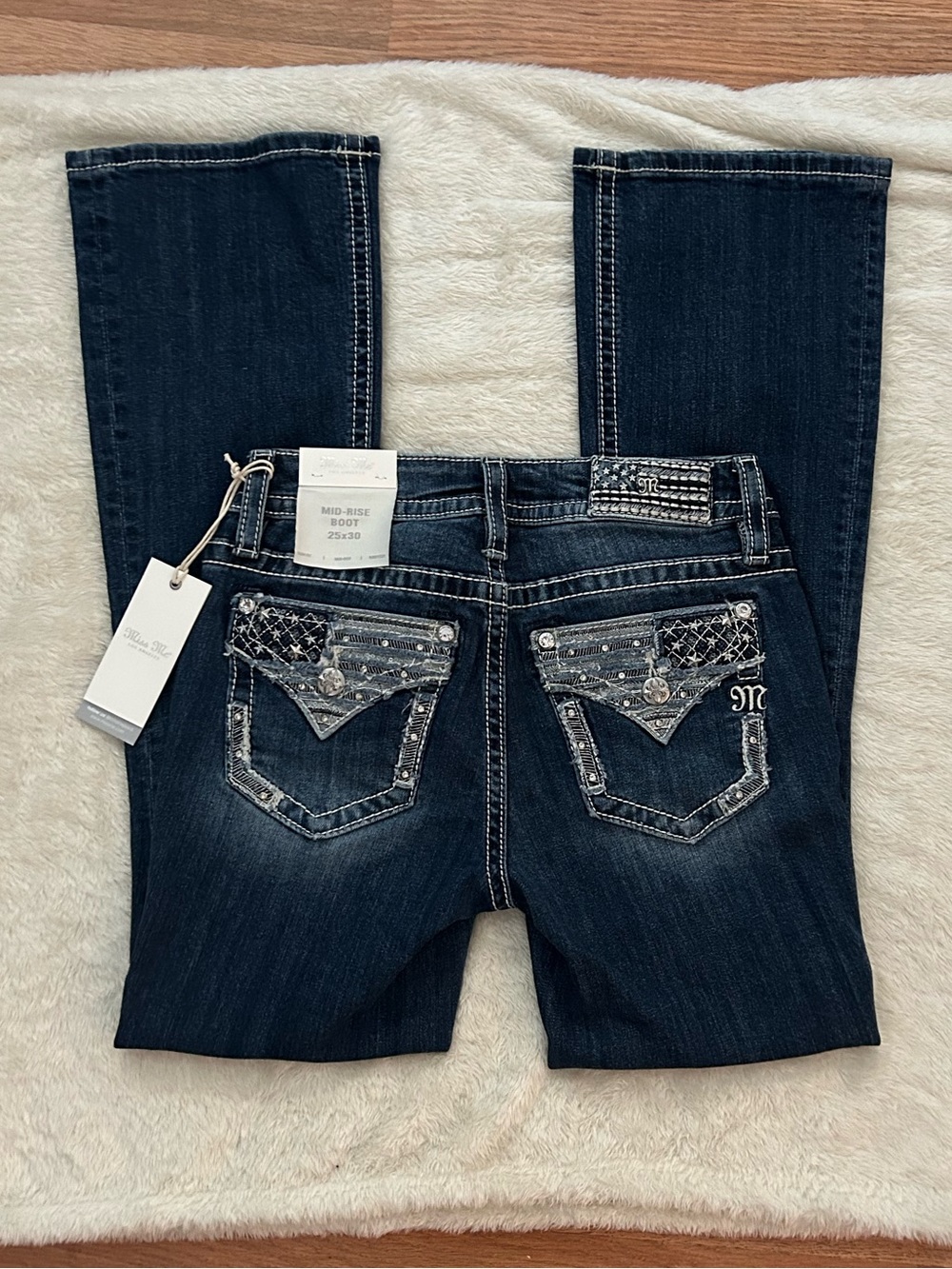 Miss Me Dark Blue Embellished Back Pocket Bootcut Jeans